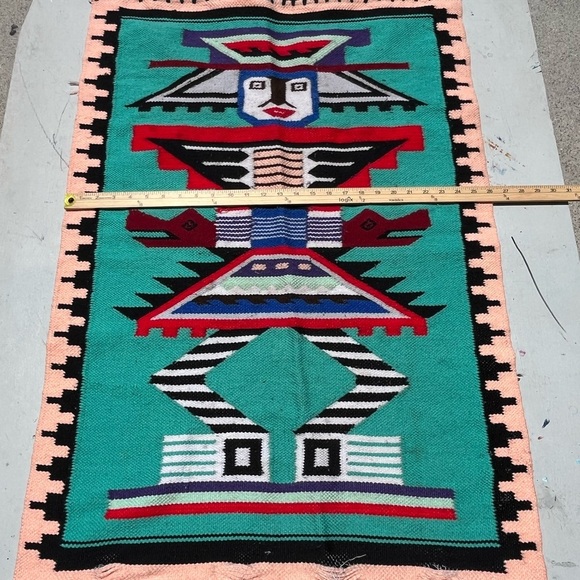 Native American Rug Multicolor Aztec Area Woven Mayan Turquoise Hippie BOHO - Picture 11 of 12